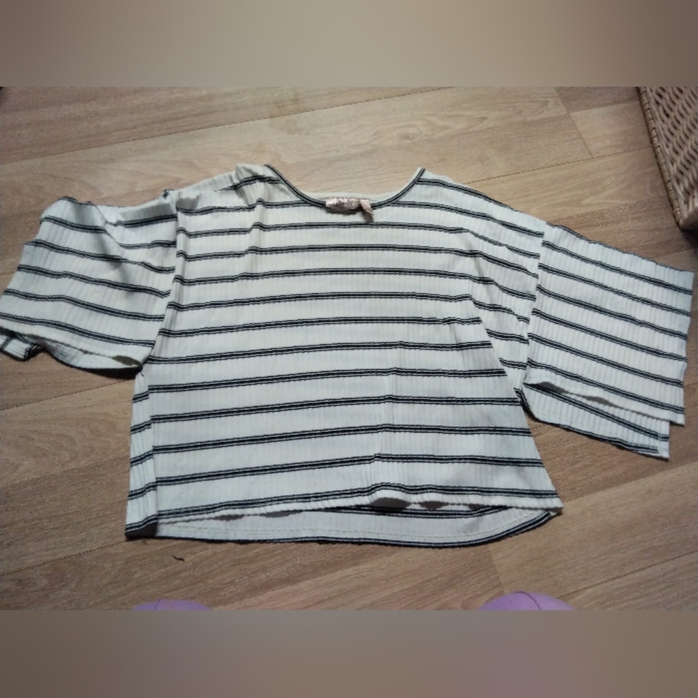 Willow Tree Cream and Black Striped Long Sleeve Top
